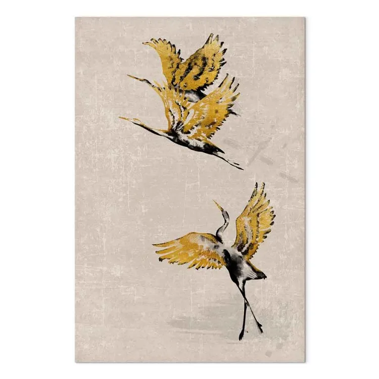 Gouden kraanvogels - een compositie in Japanse stijl in beige
