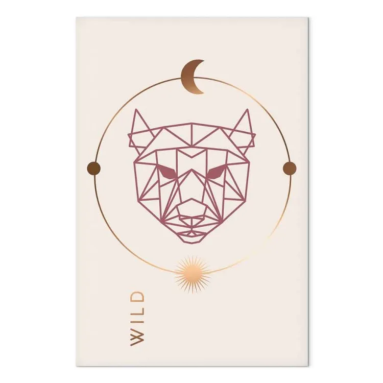 Bruine letters in het Engels Wild - geometrische abstractie met wolf