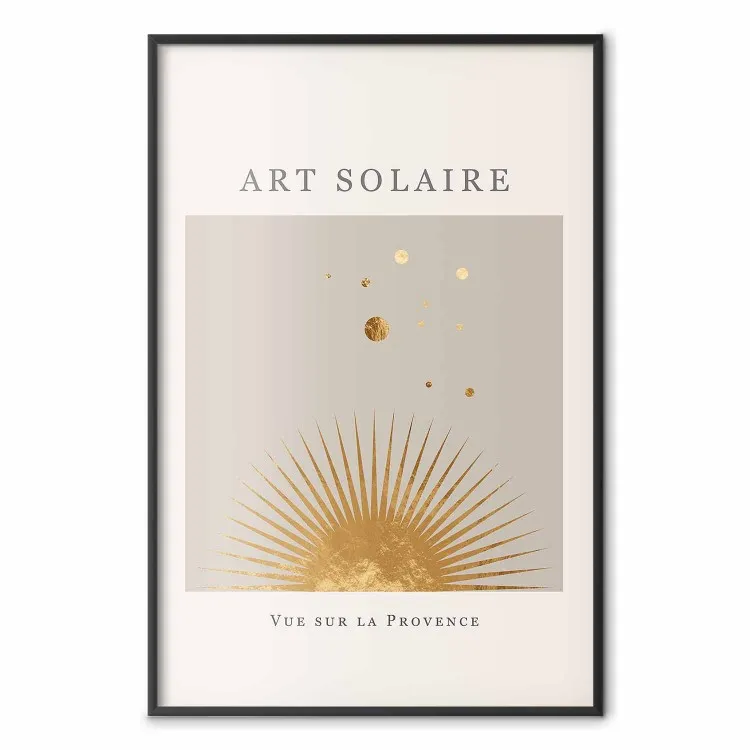 Zonnige kunst - gouden zon en donkere teksten in Scandi Boho-stijl
