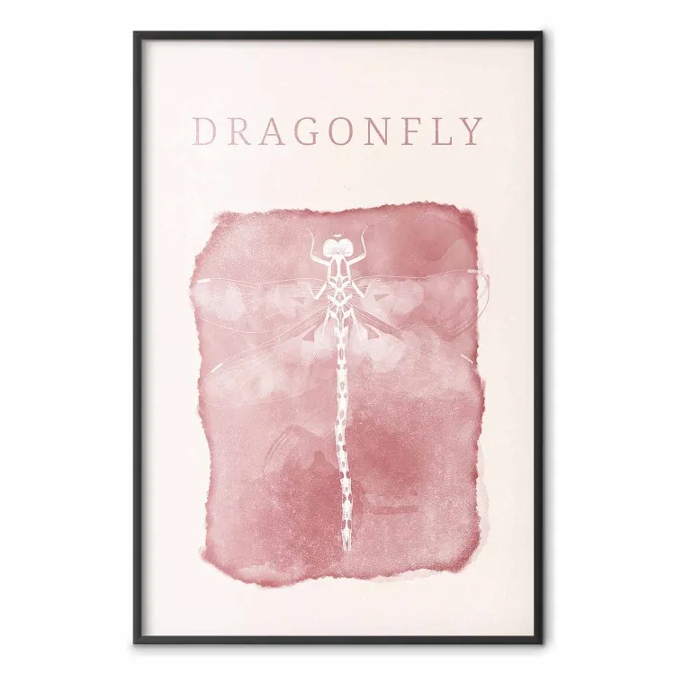 Delicate libellen - witte insect op een achtergrond van roze en tekst in Scandi Boho-stijl
