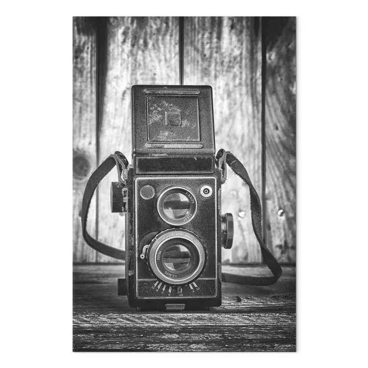 Oude camera - retro zwart-wit compositie met planken op de achtergrond