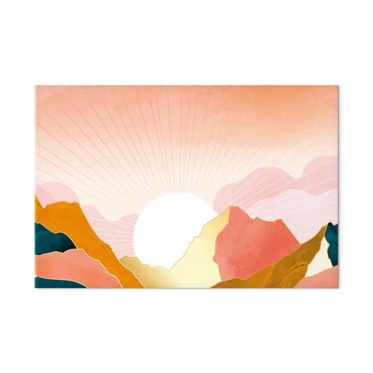 Zonnig land (1-delig) breed - abstracte zon achter bergen