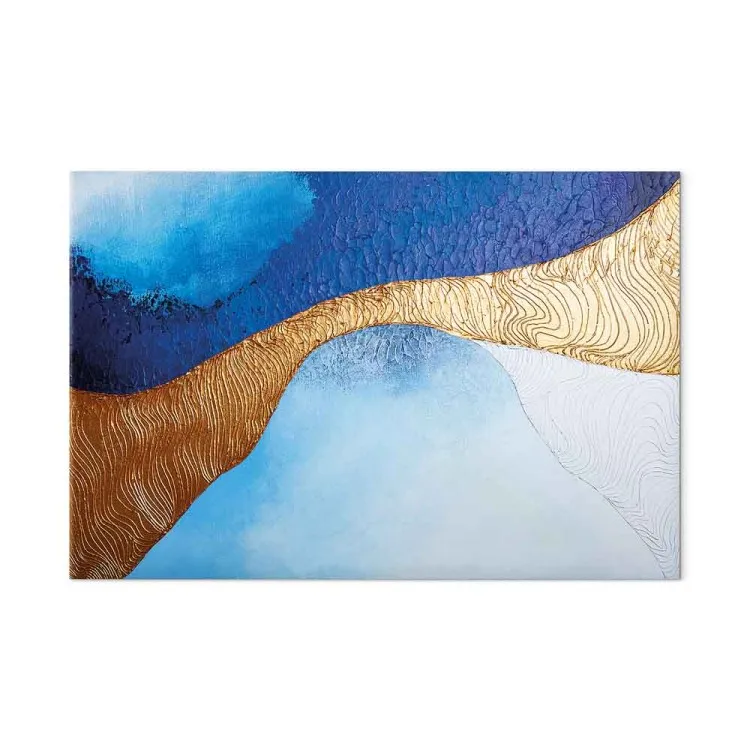 Gouden uitloop (1-delig) breed - moderne abstractie in blauwtinten