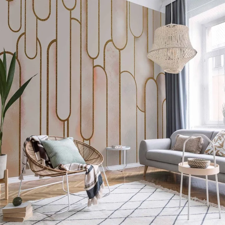 Elegante art deco-abstractie - pastelkleurige vormen met gouden patronen