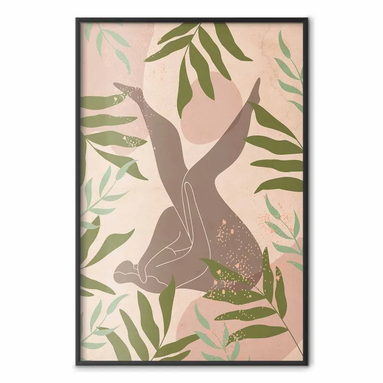 Rust met de natuur - vrouw in een plantencompositie op een lichte achtergrond