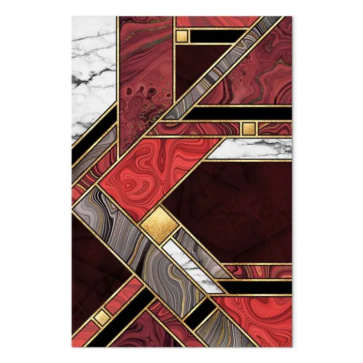 Rood-gouden geometrie (1-delig) verticaal - elegante abstractie