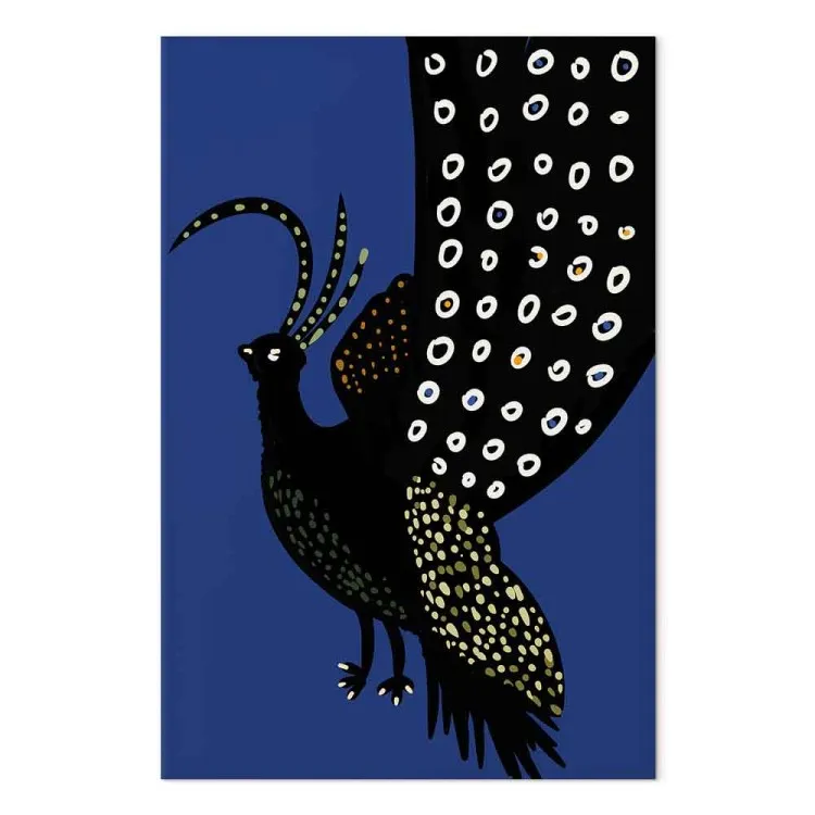 Oosterse pauw (1-delig) verticaal - zwarte vogel op een marineblauwe achtergrond