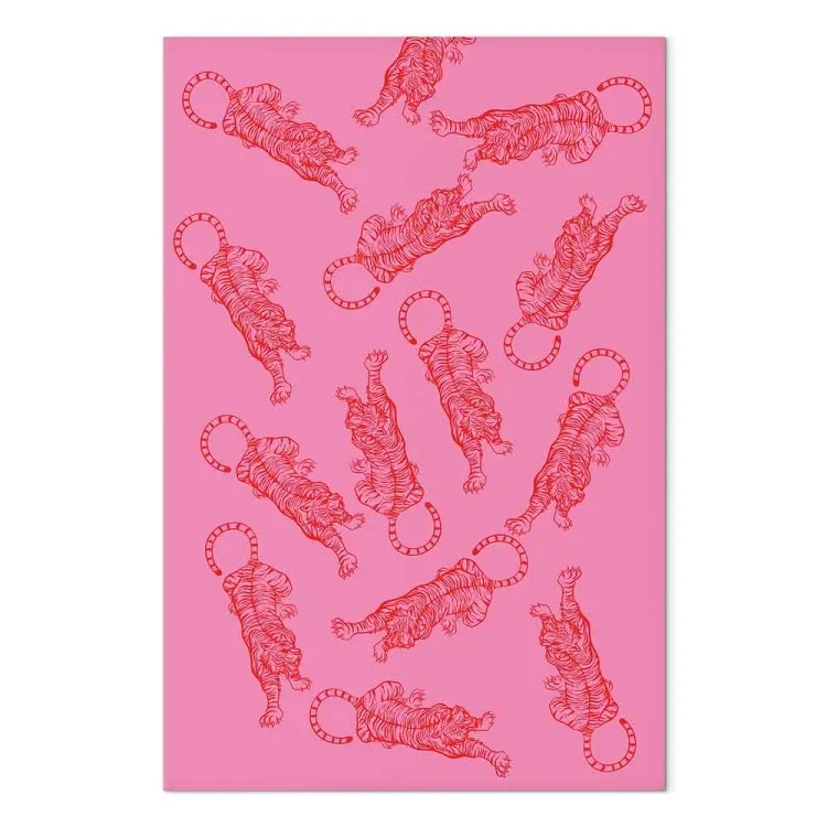 Dansende tijgers (1-delig) verticaal - wilde katten op een roze achtergrond