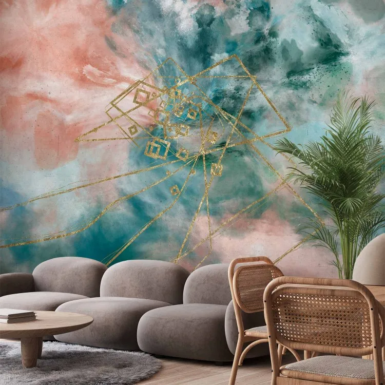 Aquarel wolken - abstracte lucht met gouden patroonvlekken