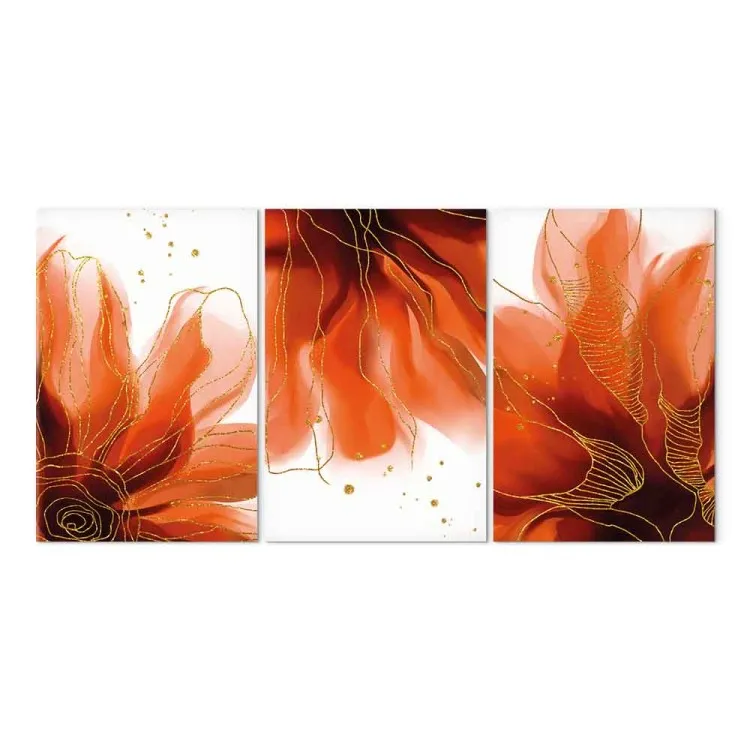 Drie vurige bloemen (3-delig) - abstractie met plantmotief