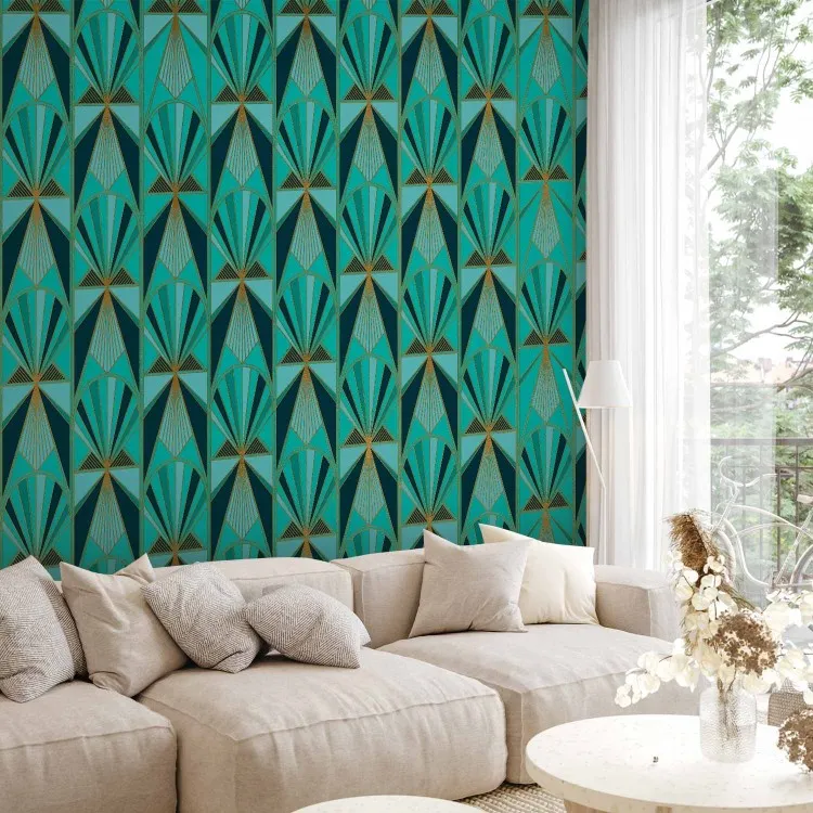 Groene abstractie - kleurrijke patronen in gouden art-deco-omlijsting