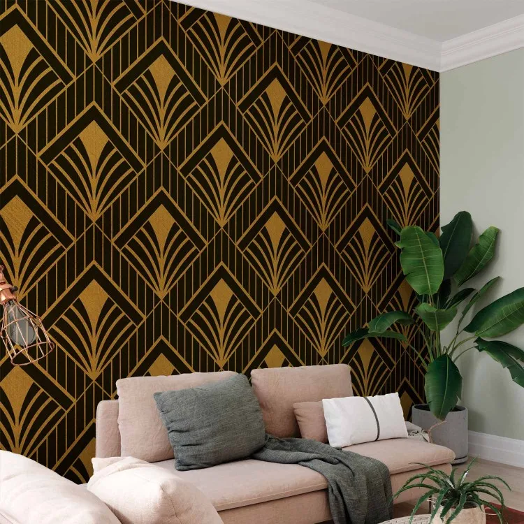 Gouden grotten - geometrische compositie in art-decostijl op een donkere achtergrond
