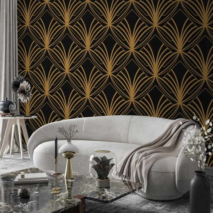Tijdperk van art deco - regelmatige abstractie met gouden patronen op een zwarte achtergrond