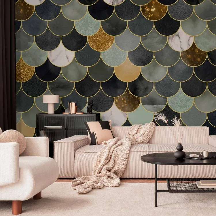 Art deco - regelmatige achtergrond in koele kleuren en met gouden elementen