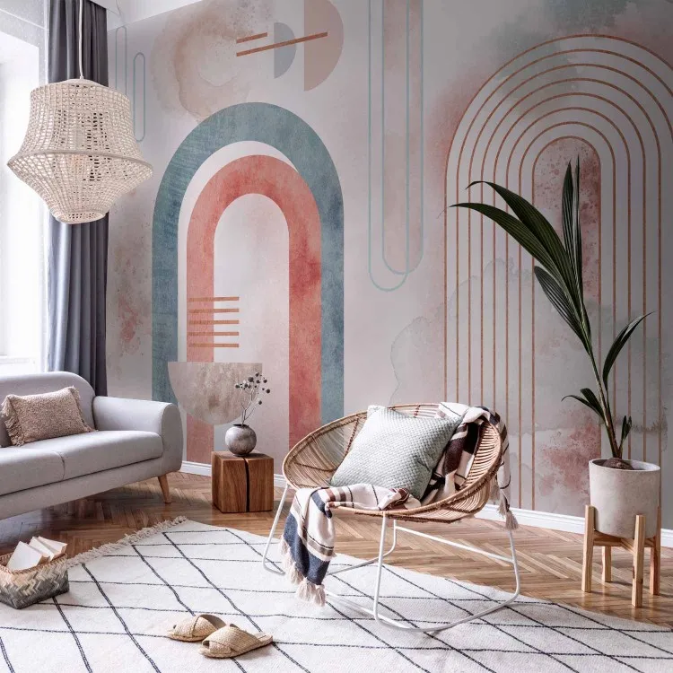 Abstractie - geometrische achtergrond in blauwe en rode tinten