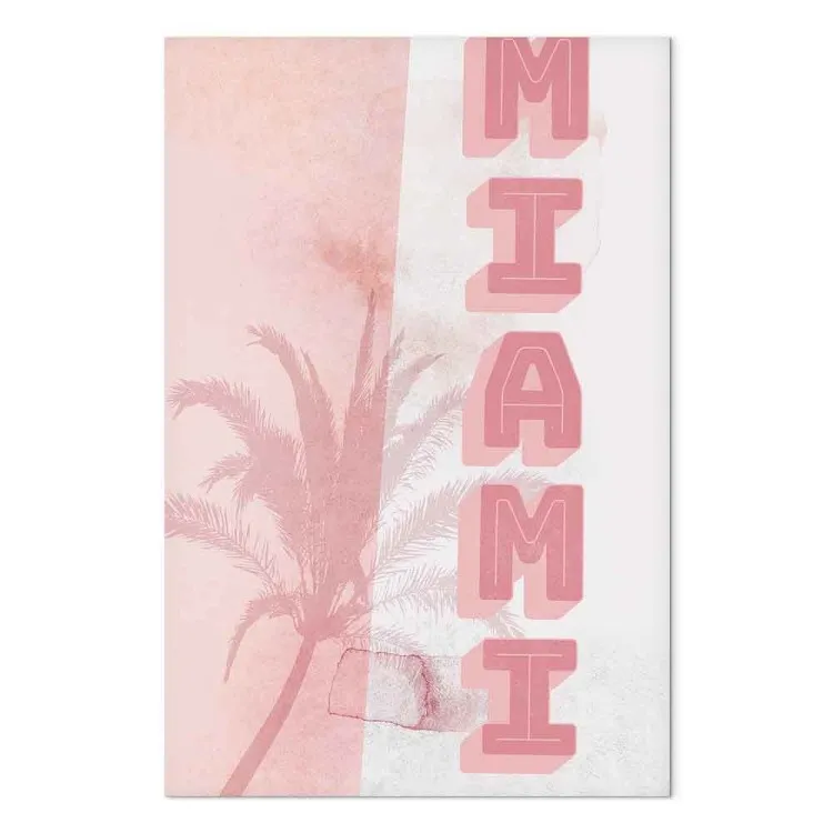 Stadsneons (1-delig) - Roze "Miami" tekst tegen de achtergrond van een hoge palmboom