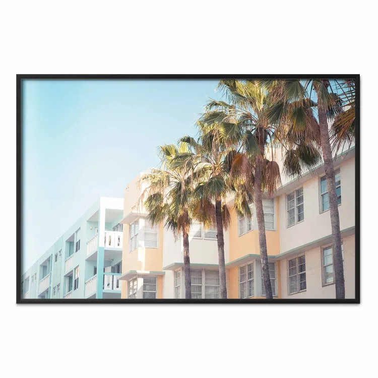 Stad Miami - palmbomen en architectuur van de kust van Florida in de zomer in pasteltinten