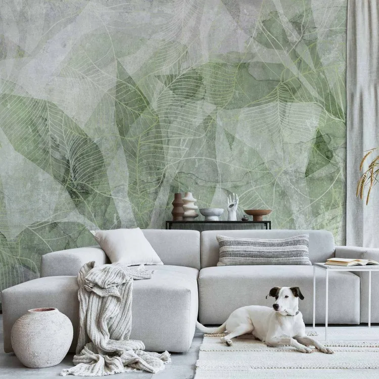 Schaduwabstractie - overlappende vormen en contouren van bladeren - groen