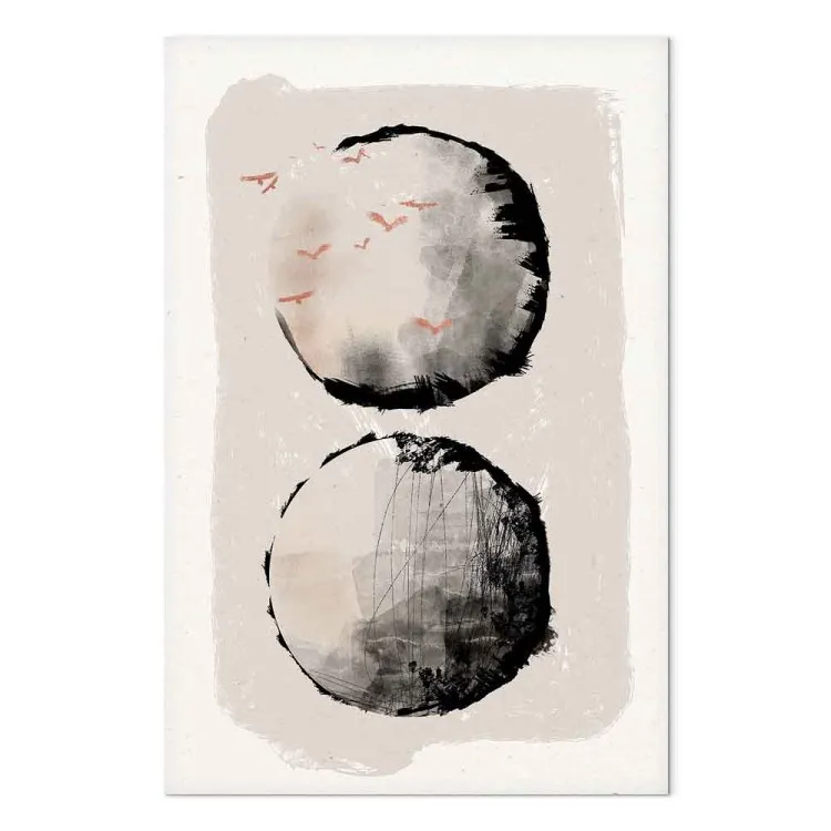 Twee manen (1-delig) - Japanse abstractie in twee cirkels en vogels