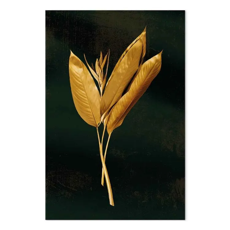 Boeket van bladeren (1-delig) - landschap met gouden planten op een zwarte achtergrond