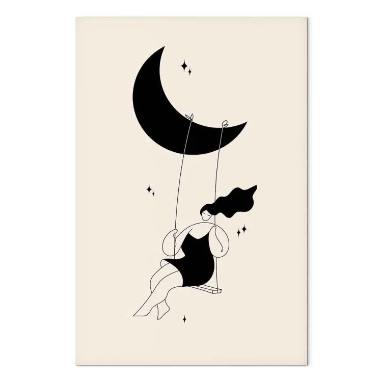Rest - Girl Swinging on the Moon Surrounded by Black Stars