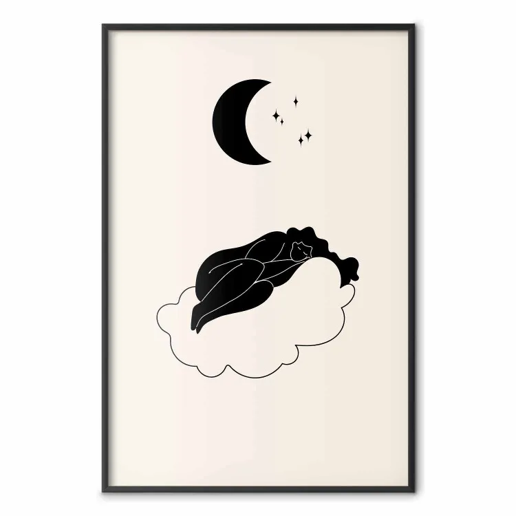 In de wolken - een meisje slapend op een wolk in sterren- en maanlicht