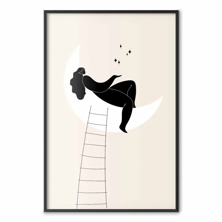 Ladder naar de maan - meisje op de maan betoverend tussen de sterren