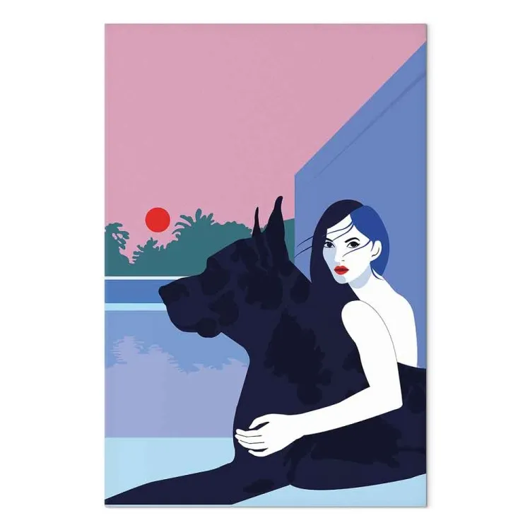 Vrouw met hond (1-delig) - minimalistische vectorillustratie