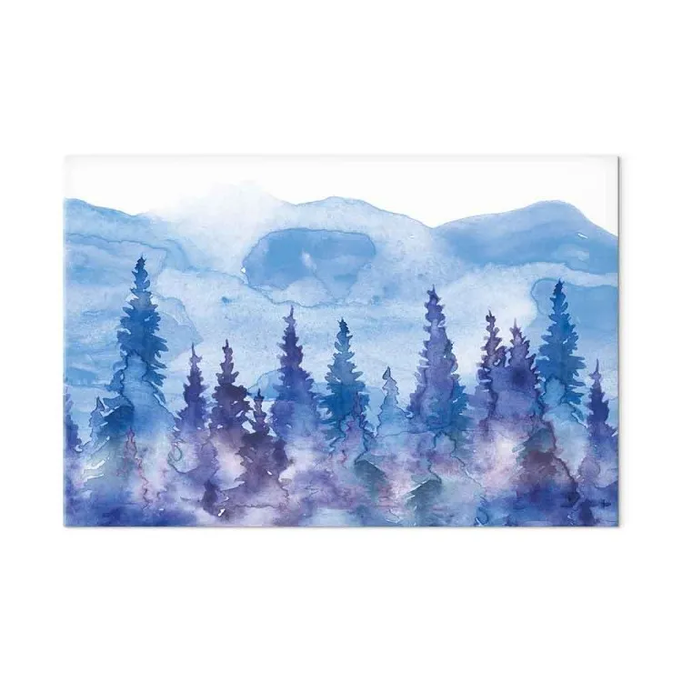 Aquarellandschap (1-delig) - dennenbos op de achtergrond van bergtoppen
