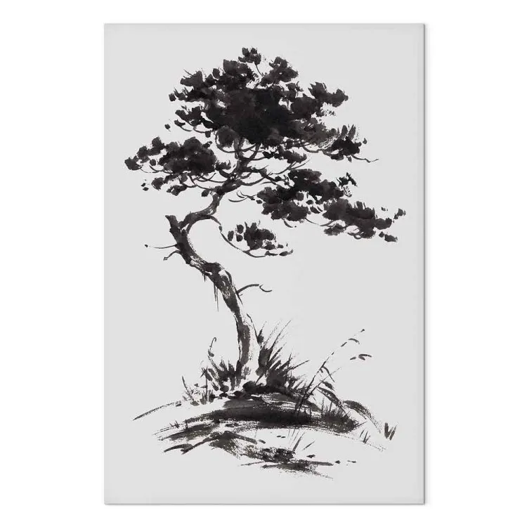 Japanese Pine - Oriental Motif Painted With Black Ink