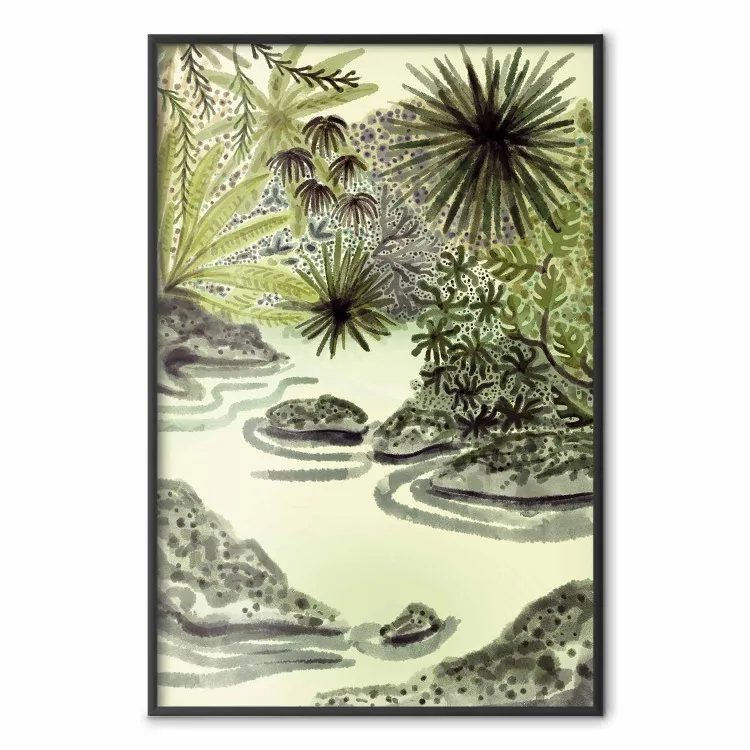 Tropisch meer - aquarel landschap in groentinten