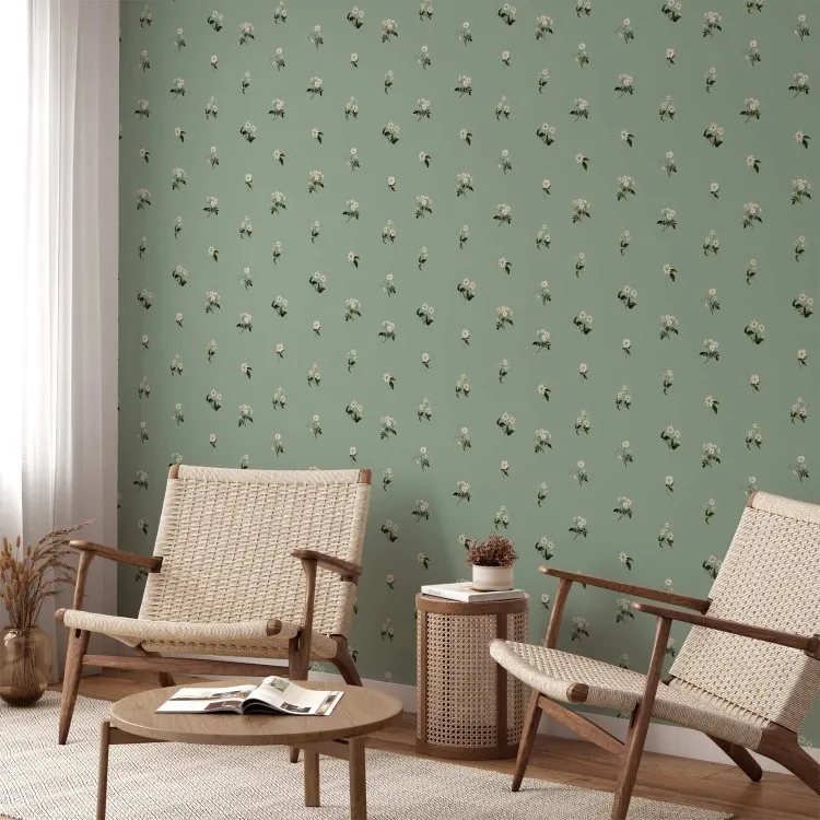 Kleine bloemen - romantisch retro patroon op een groene achtergrond