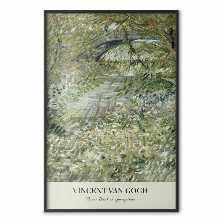 Reproductie van Van Gogh - Rivieroever in de lente in groentinten