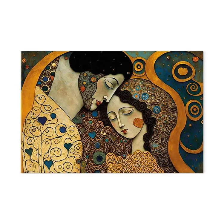 A Hugging Couple - A Mosaic Portrait Inspired by the Style of Gustav Klimt