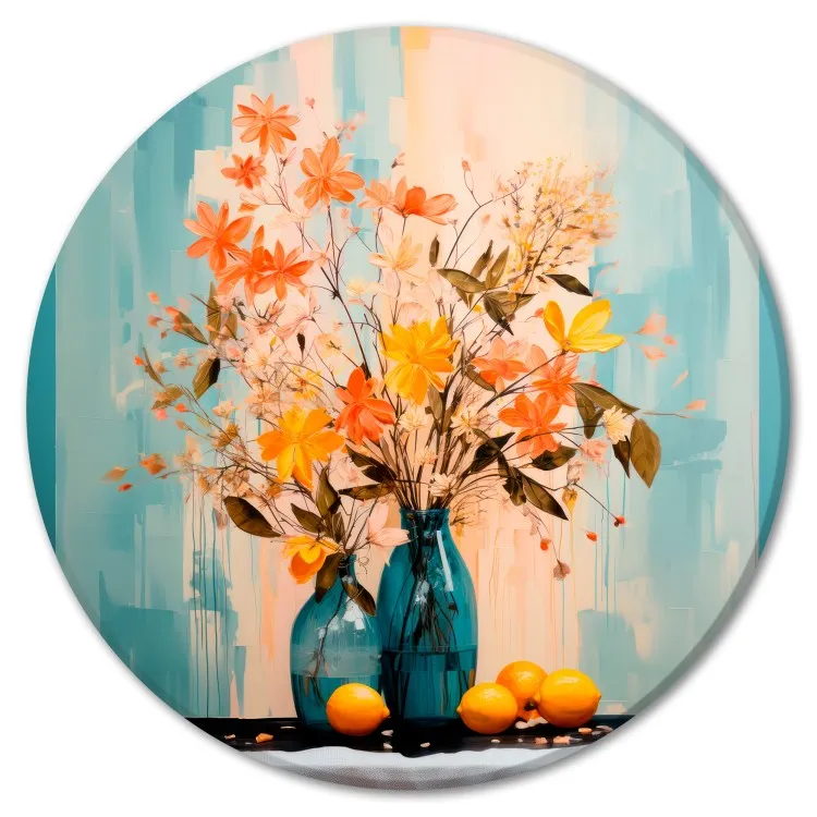 Niet per se een stilleven - bloemen en citroenen op een abstracte achtergrond