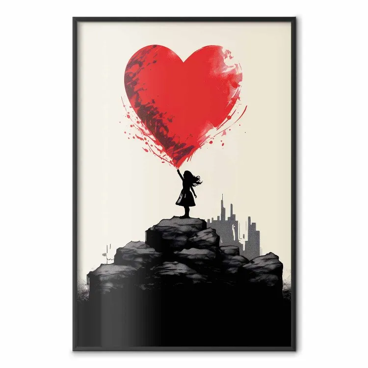 Rood hart - meisje met ballon geïnspireerd op Banksy-stijl