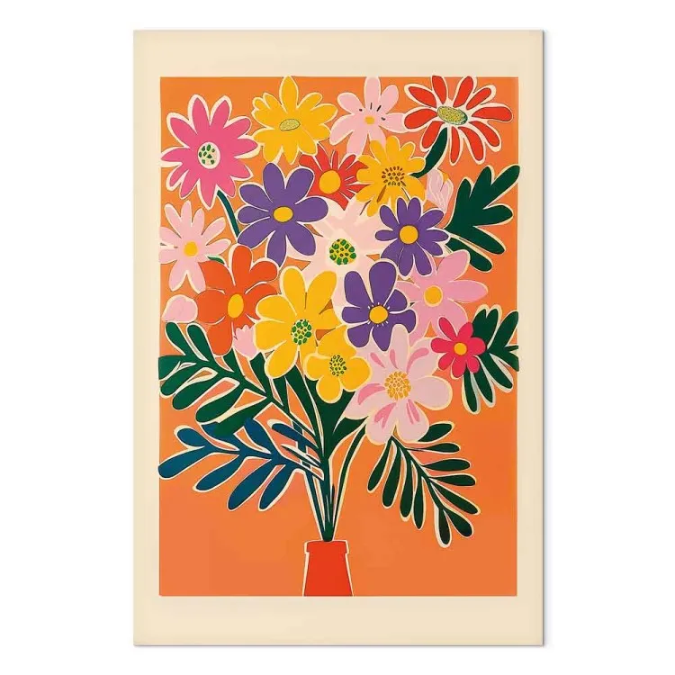 Boeket bloemen - minimalistische compositie op een oranje achtergrond