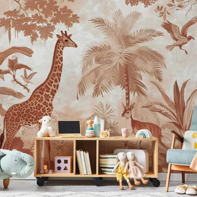 Bos en dieren - compositie met jungle in terracotta kleur