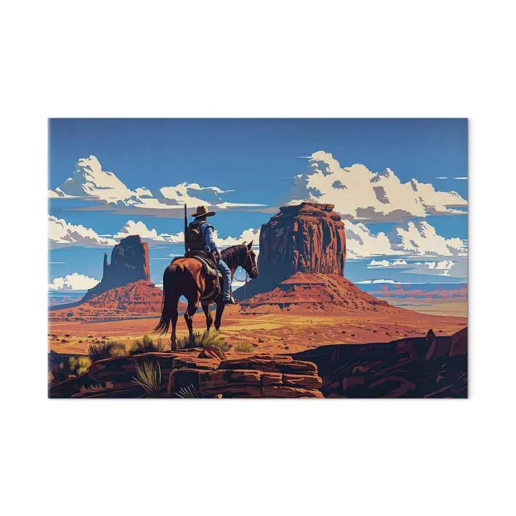 Cowboy in de wildernis - ruiter bewondert het rotsachtige landschap