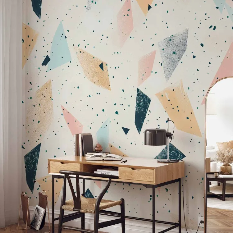 Bonte chaos - dynamische vormen in pastelkleuren op een lichte achtergrond