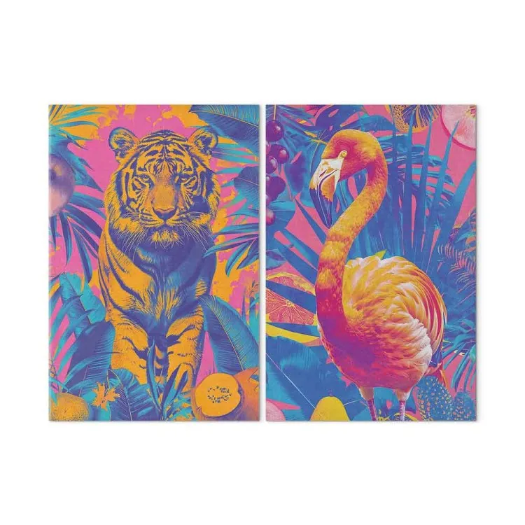 Tropische beelden - pop-art stijl dieren op een kleurrijke jungle achtergrond