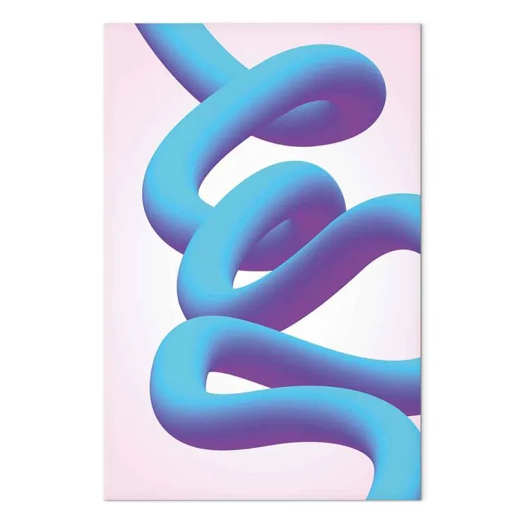 Abstracte formatie - een kronkelende lijn in blauw- en paarstinten op een pastelkleurige achtergrond