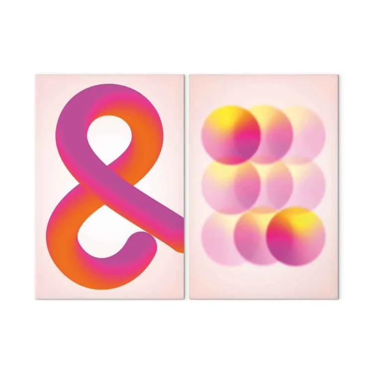 Verloopsymbool - oranje ampersand en roze ballen in pasteltinten