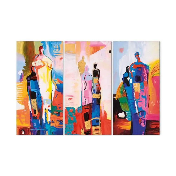 Pastelachtige figuren (3-delig) - kleurrijke abstractie met silhouetten