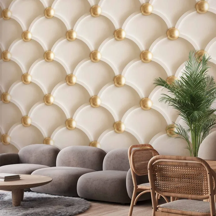 Perfecte harmonie - trendy beige gestikt patroon met gouden ornamenten